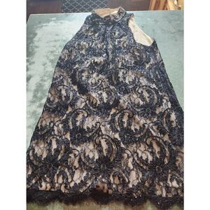 Alice+Olivia blavk&tan lace&sequins shift dress sz Medium
